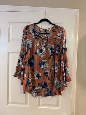 Pink and Blue Floral Blouse